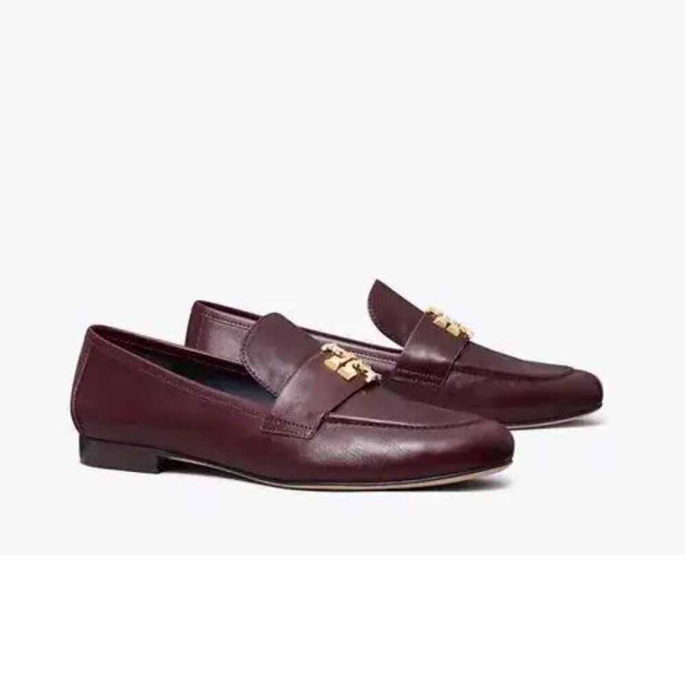 Brand New Tory Burch sz 7 Dark Carmine Calf Leather Logo Slip On Loafer 158204
